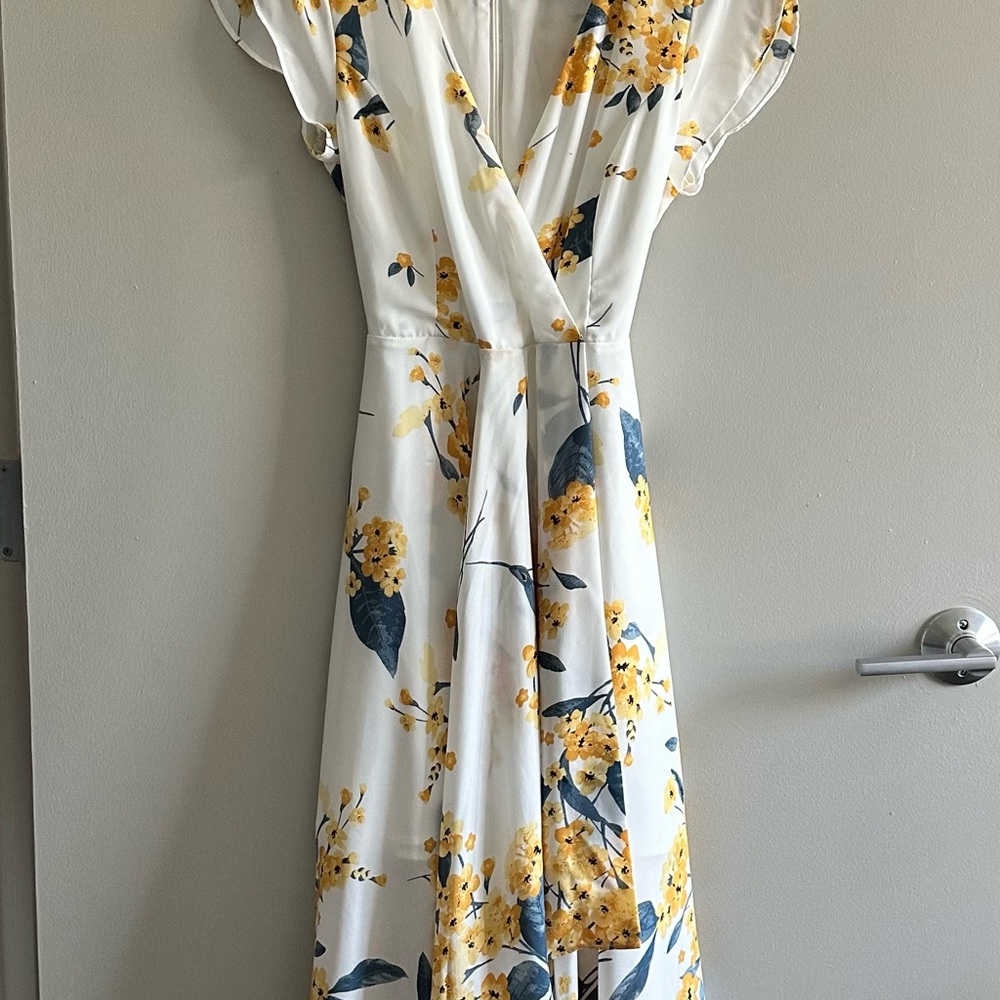 Lulu's White and Yellow Floral Midi Dress